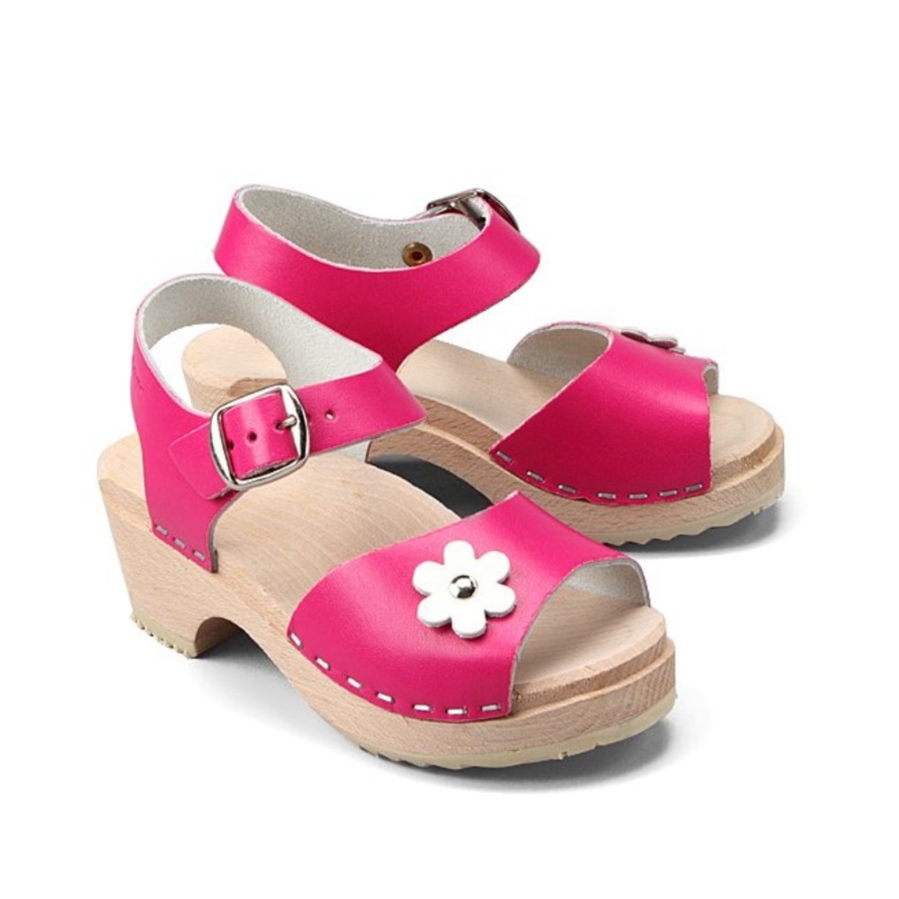 Cream and Pink Sandals with Adjustable Strap and Wooden Sole